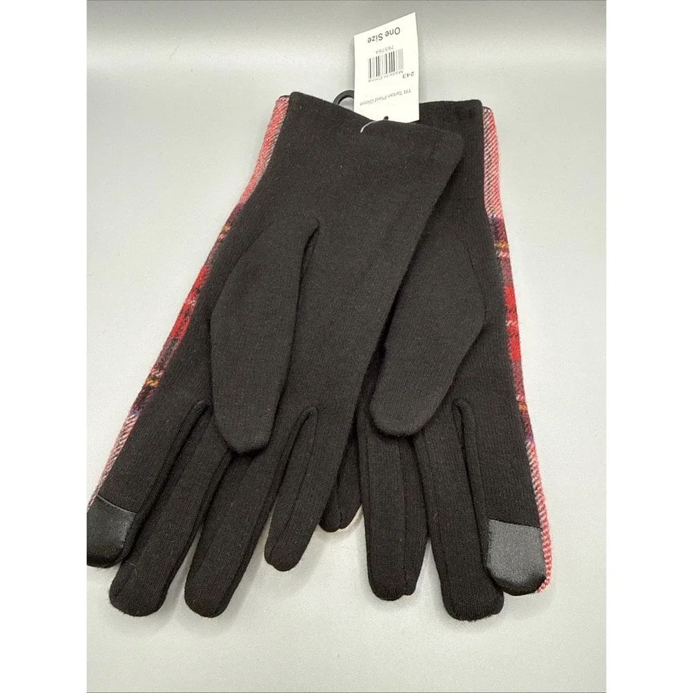 Tan, Red, Green, Yellow, Black Tartan Plaid Touchscreen Gloves New